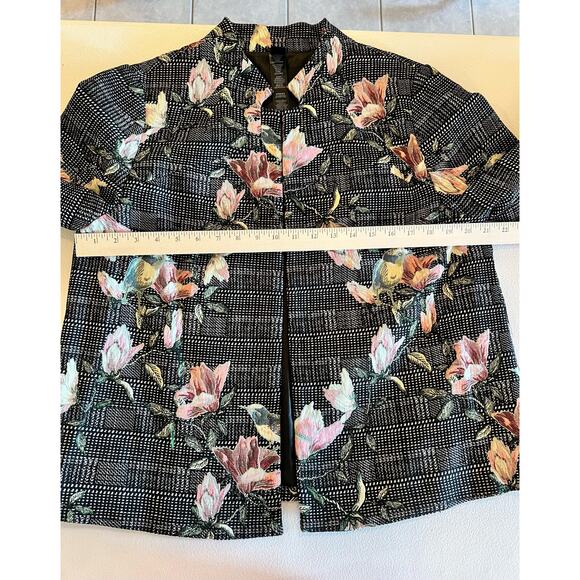 033 Chico's Black Label Women's Floral Birds Blazer Jacket Sz 2 Large 3/4 Sleeve - Picture 6 of 6